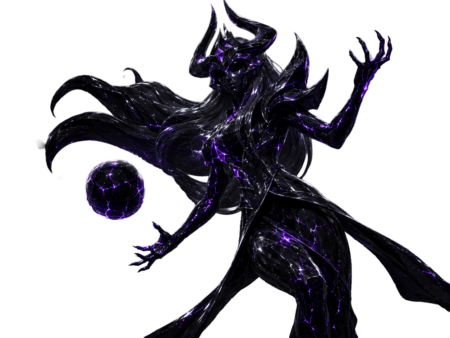 Syndra in glossy black with purple orbs