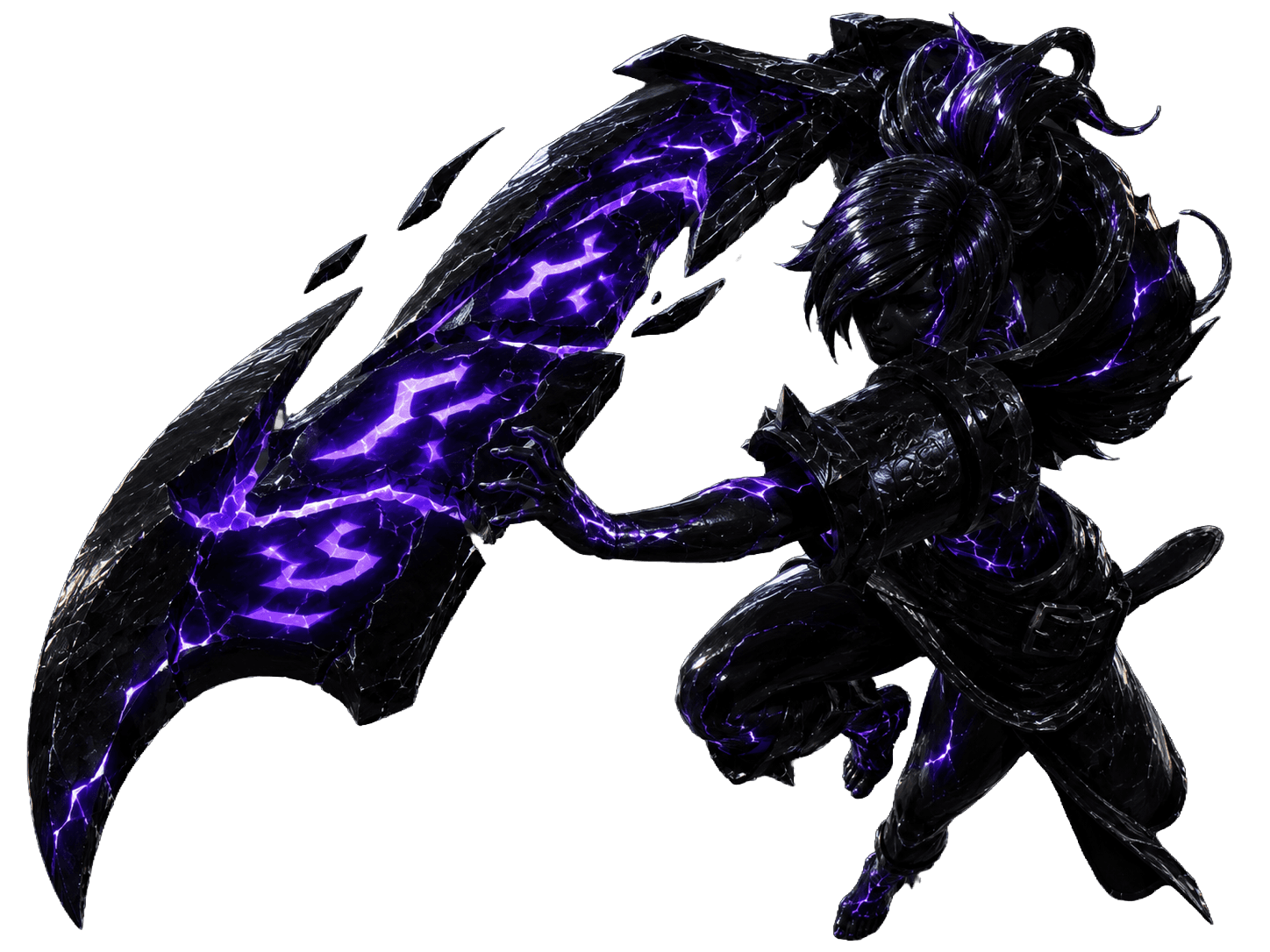 Riven in glossy black, cracked with purple energy