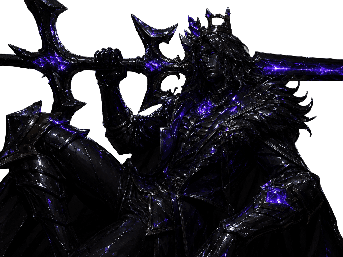 The Ruined King in glossy black, cracked with purple energy